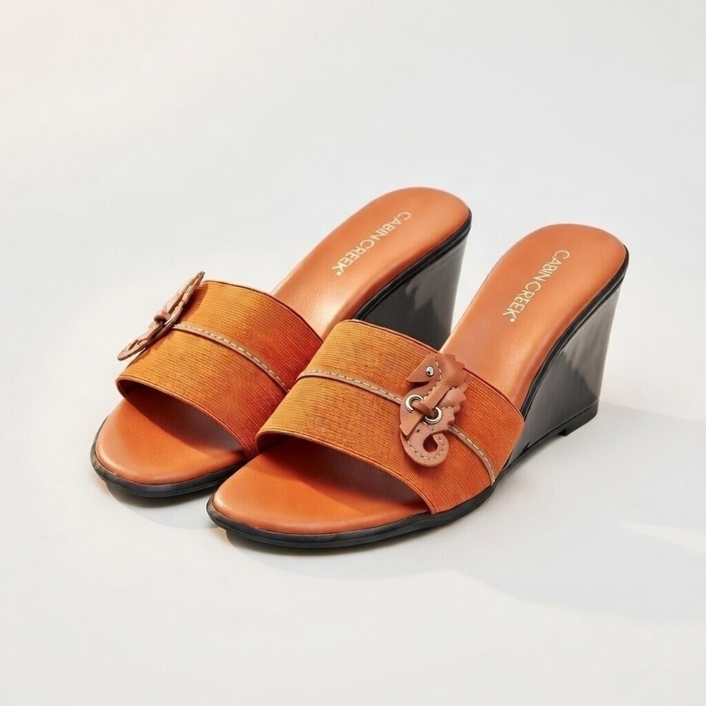 Cabin Creek Paloma Orange Wedge Slides Size 8.5